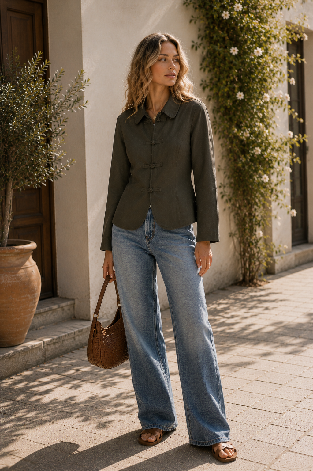 Olive Frog-Clasp Jacket