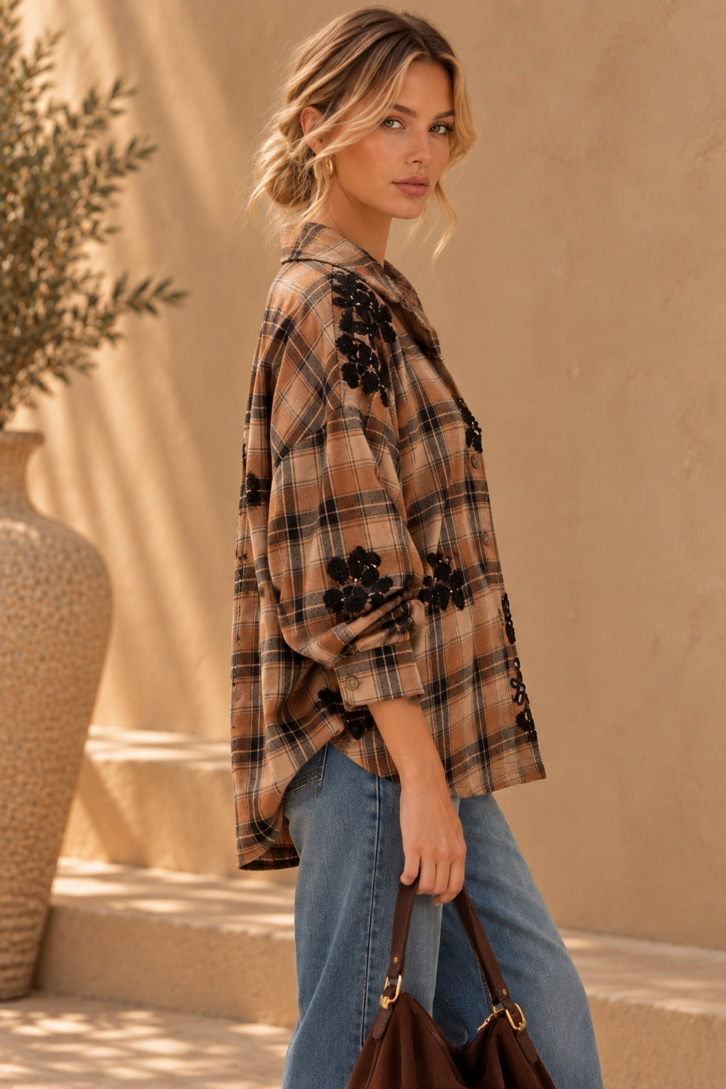 The Estelle Embellished Plaid Shirt