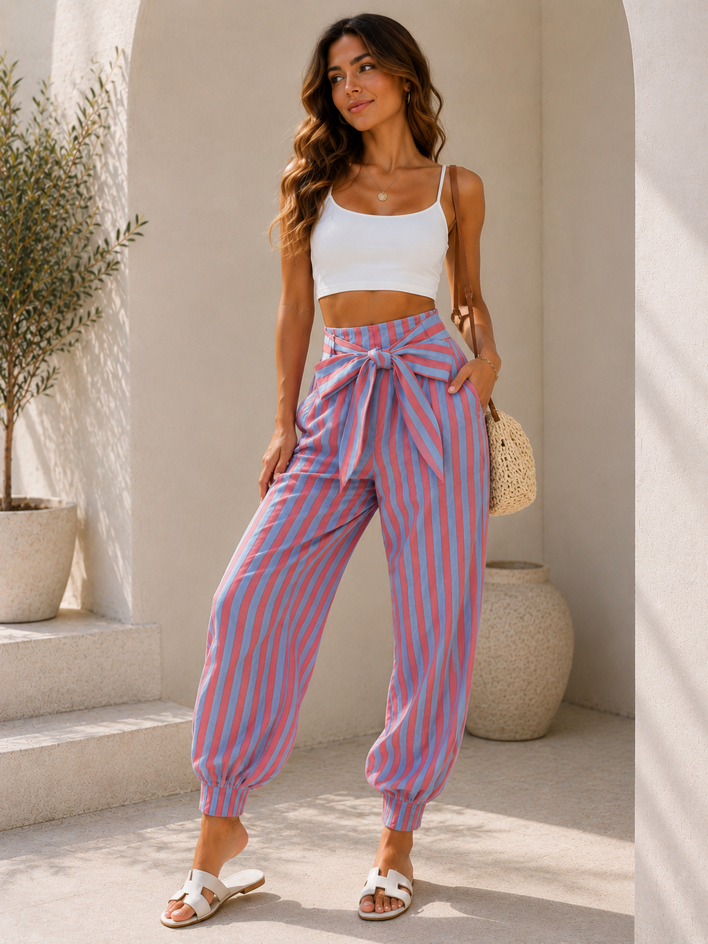 Striped ribbon pants