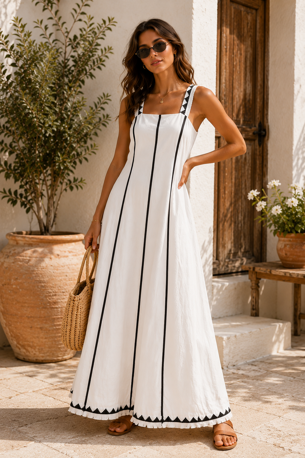 The Alba Linen Embroidered Maxi Dress