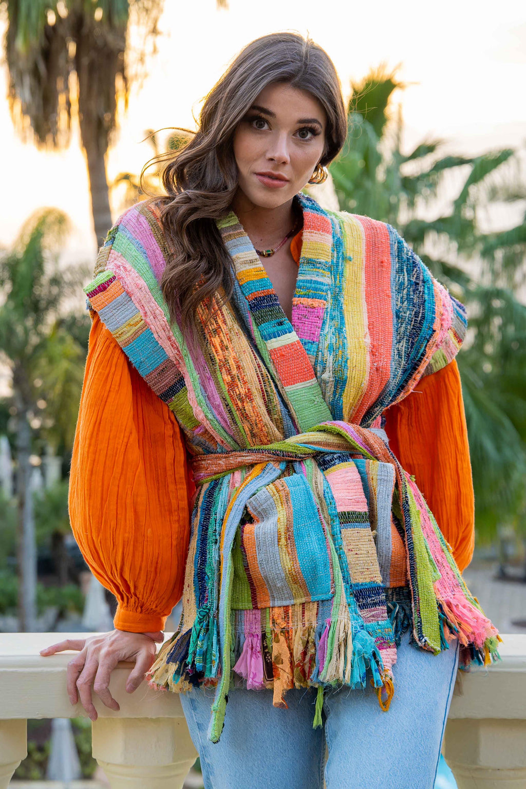 Colorful Patchwork Kimono with Tassel Belt