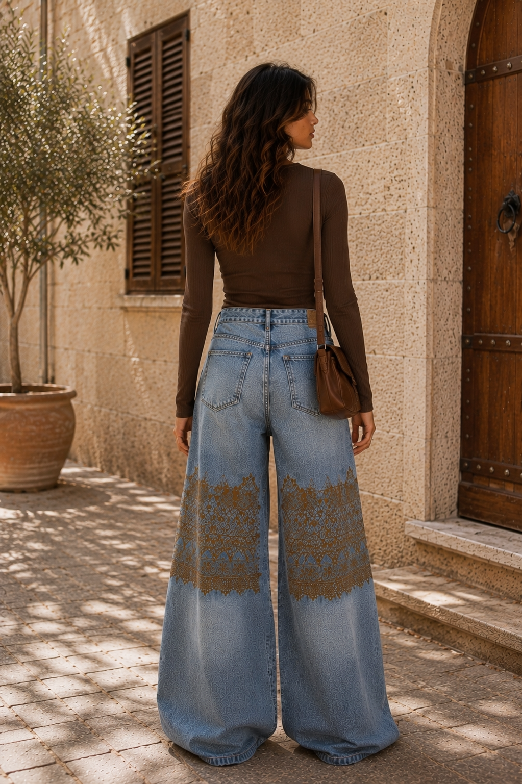 Light Print Wide-Leg Jeans