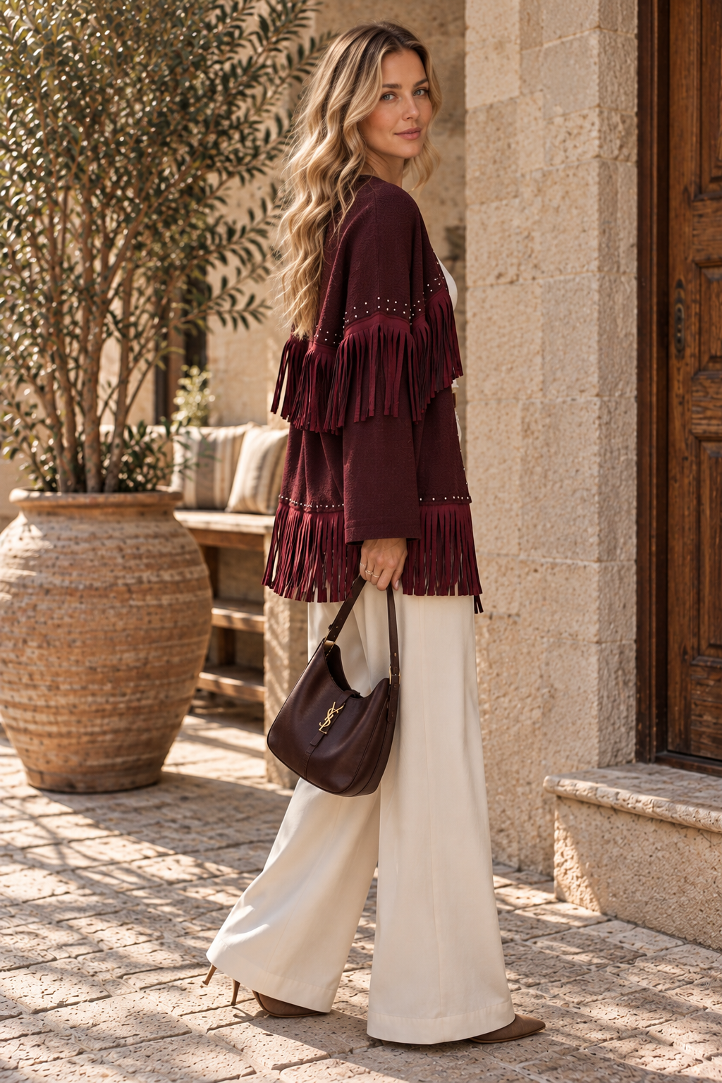 Fringed Suede Jacket – Burgundy