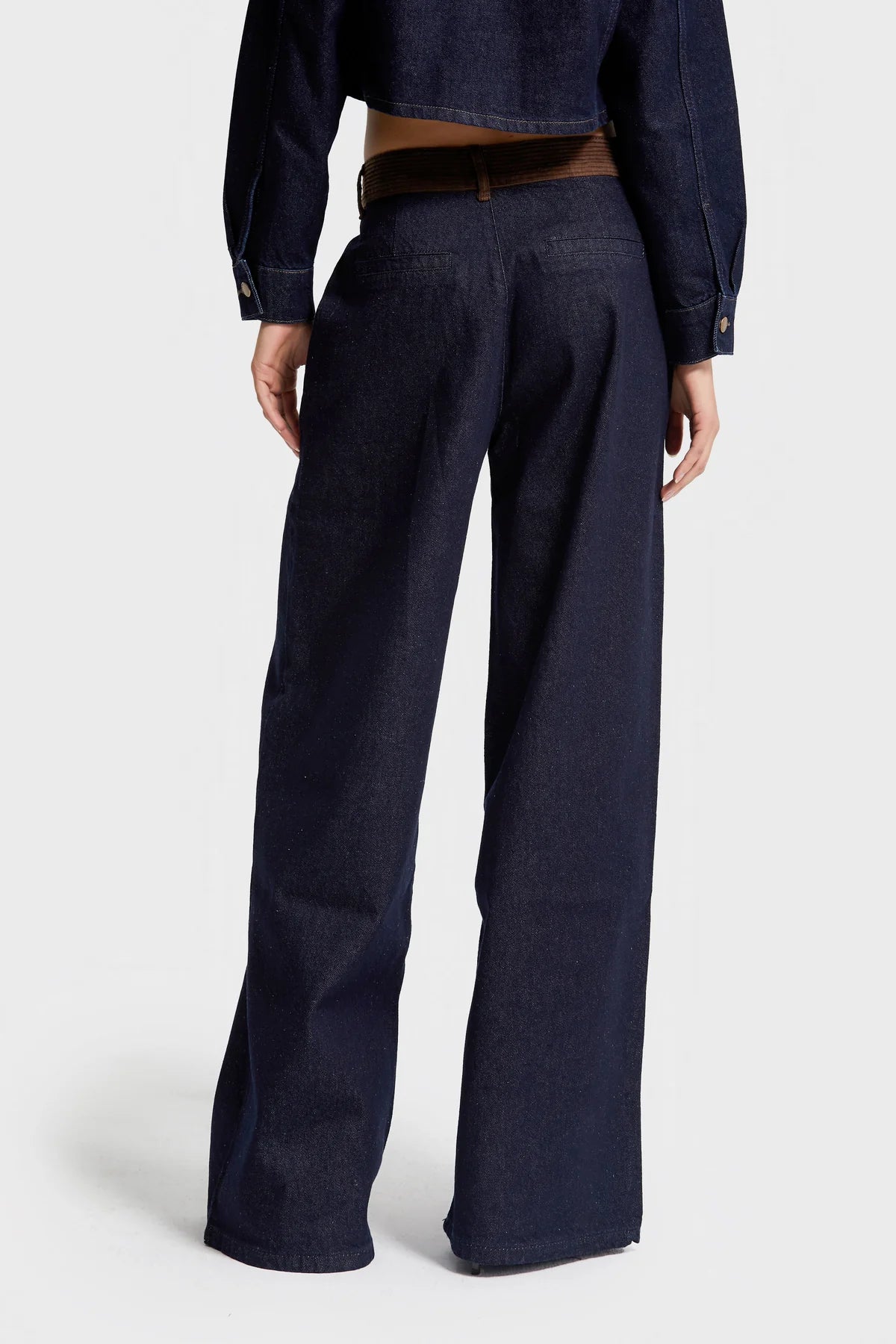 Dark Indigo Wide-Leg Jeans with Corduroy Waistband