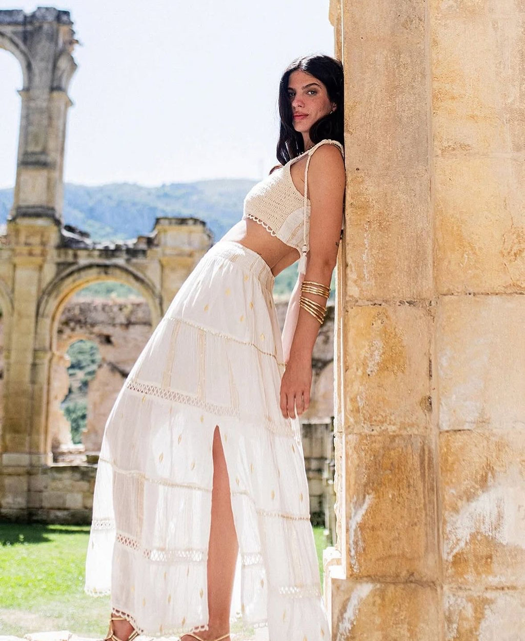 White Linen and crochet Co-ord Set