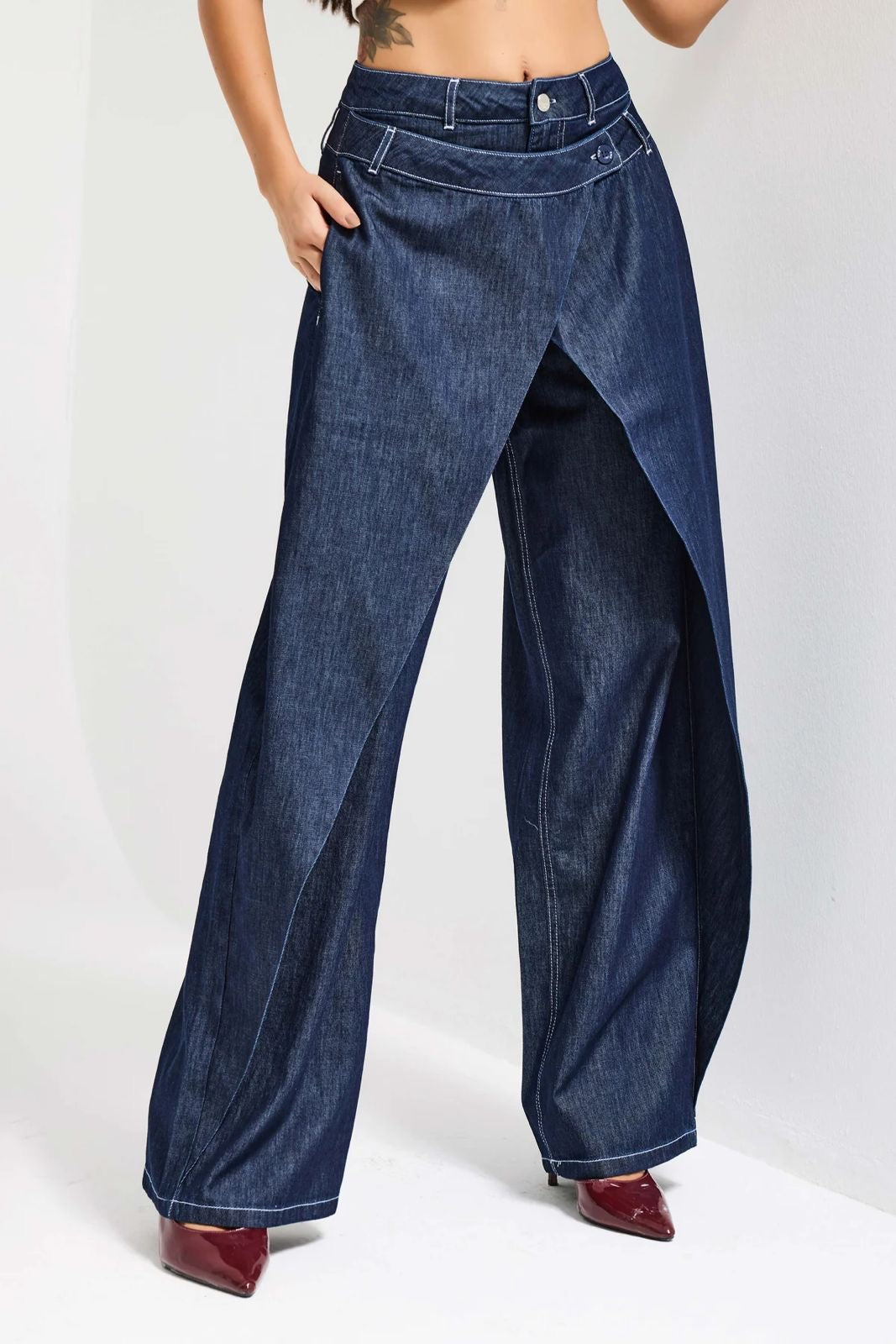 Dark denim Cross-Front Jeans