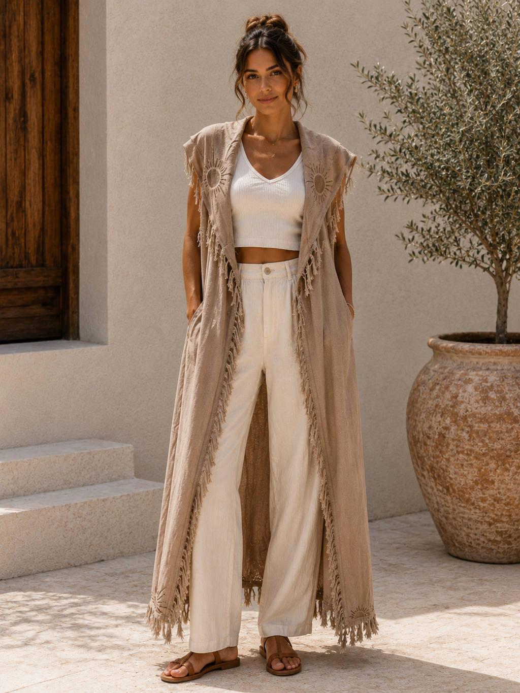 Boho Printed Linen Vest
