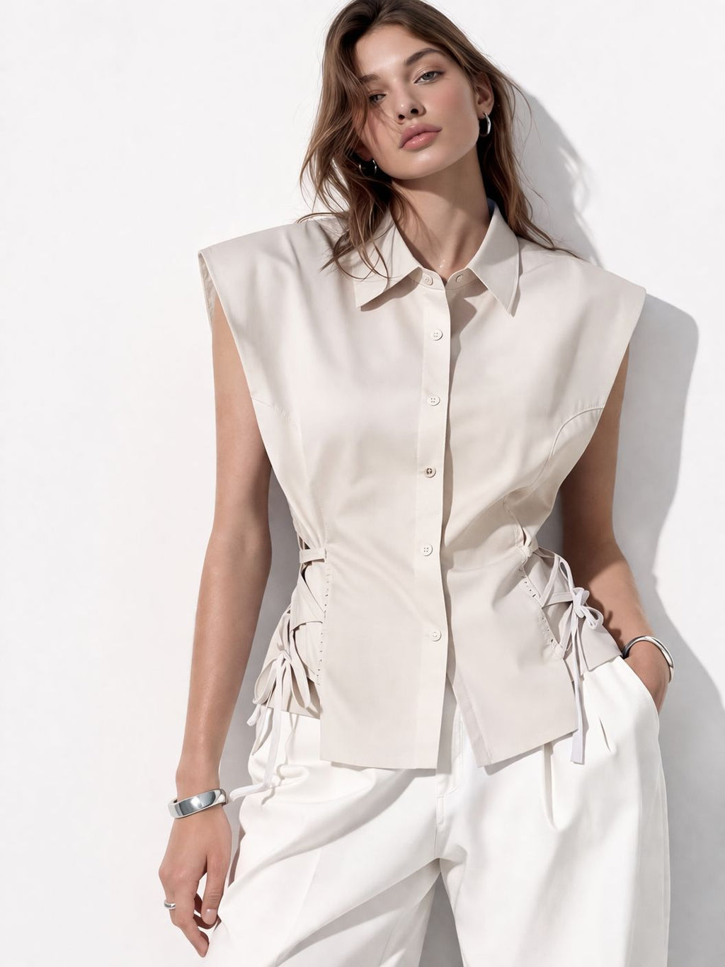 Beige Cross-Wire Side Top