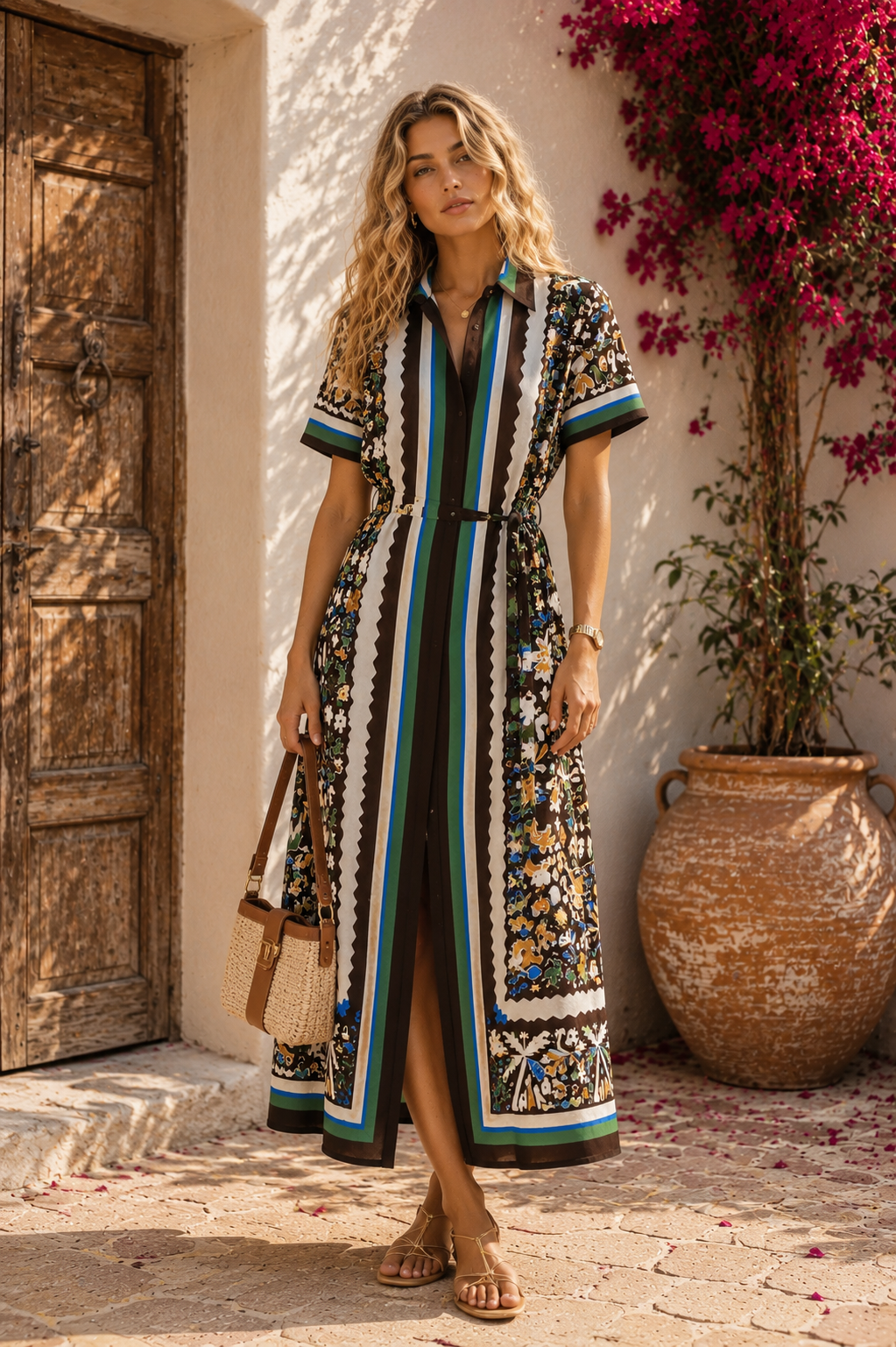 Artisan Print Maxi Shirt Dress