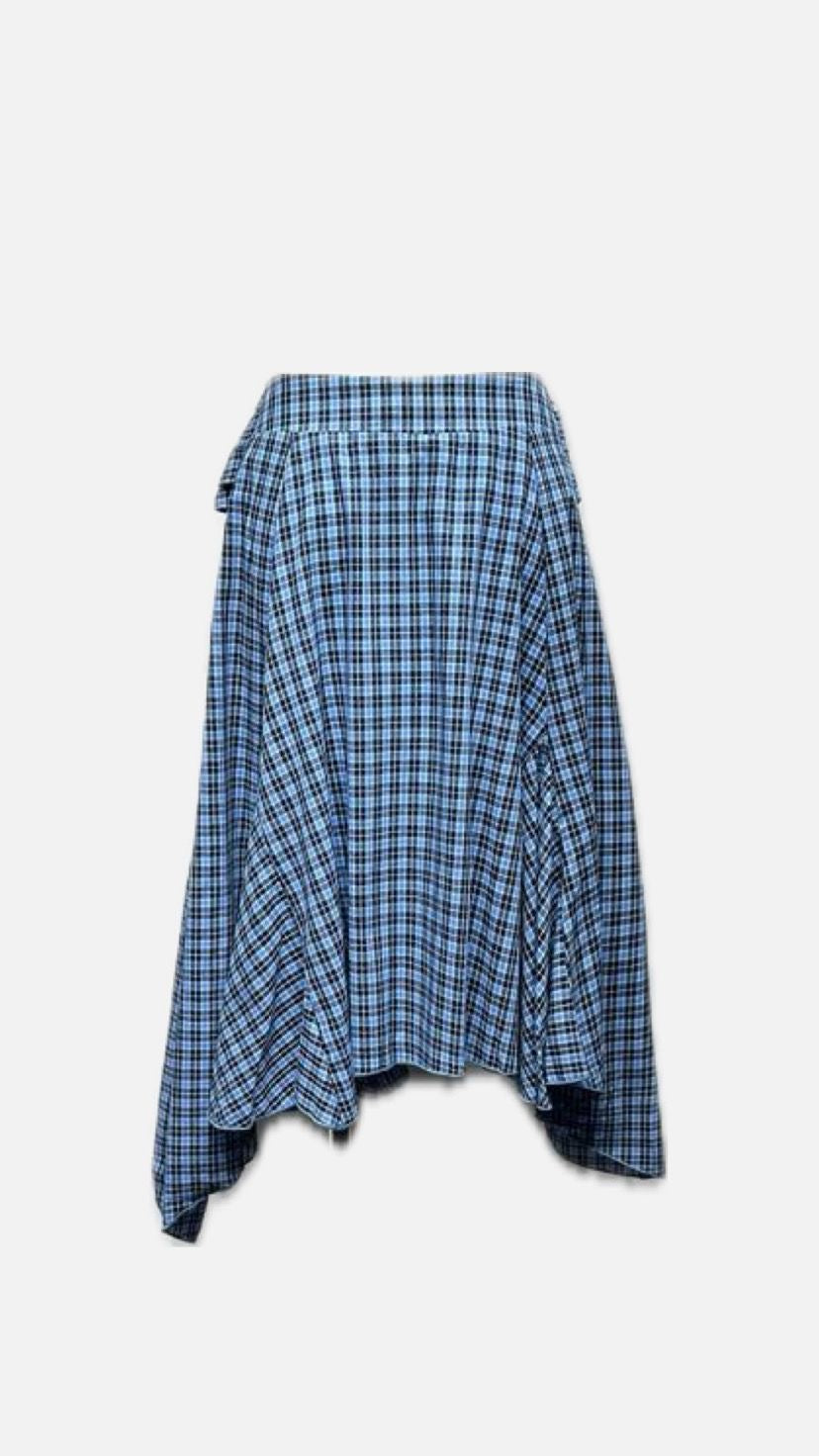 Asymmetrical Check Wrap Skirt