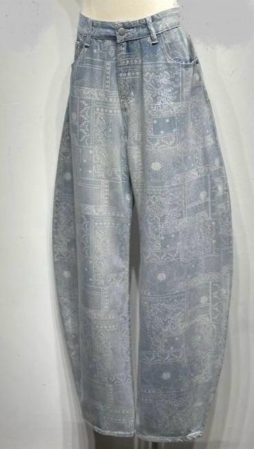 Printed Wide-Leg Denim Jeans