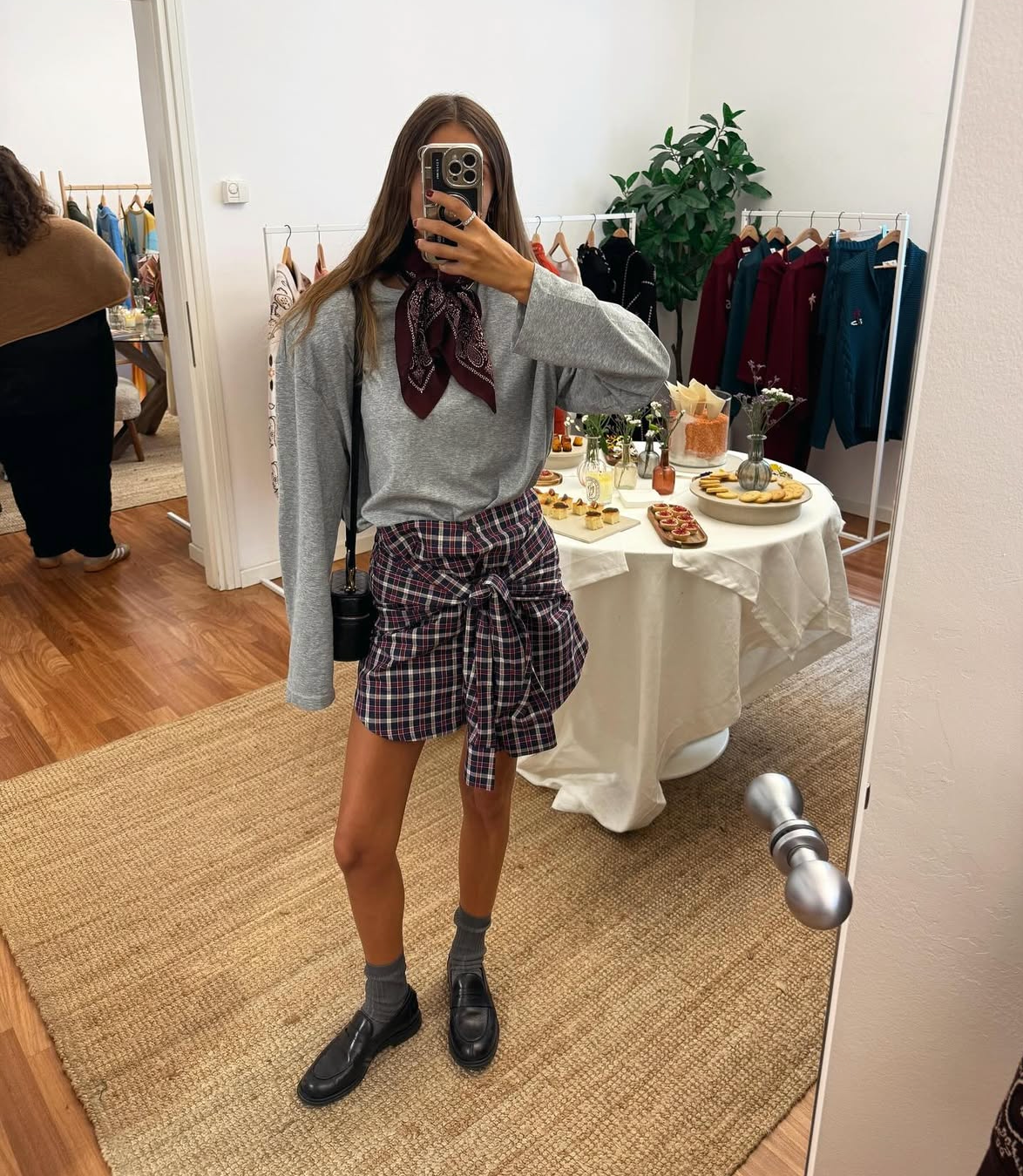 Plaid Tie-Front Mini Skirt