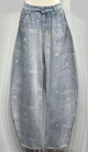 Printed Wide-Leg Denim Jeans