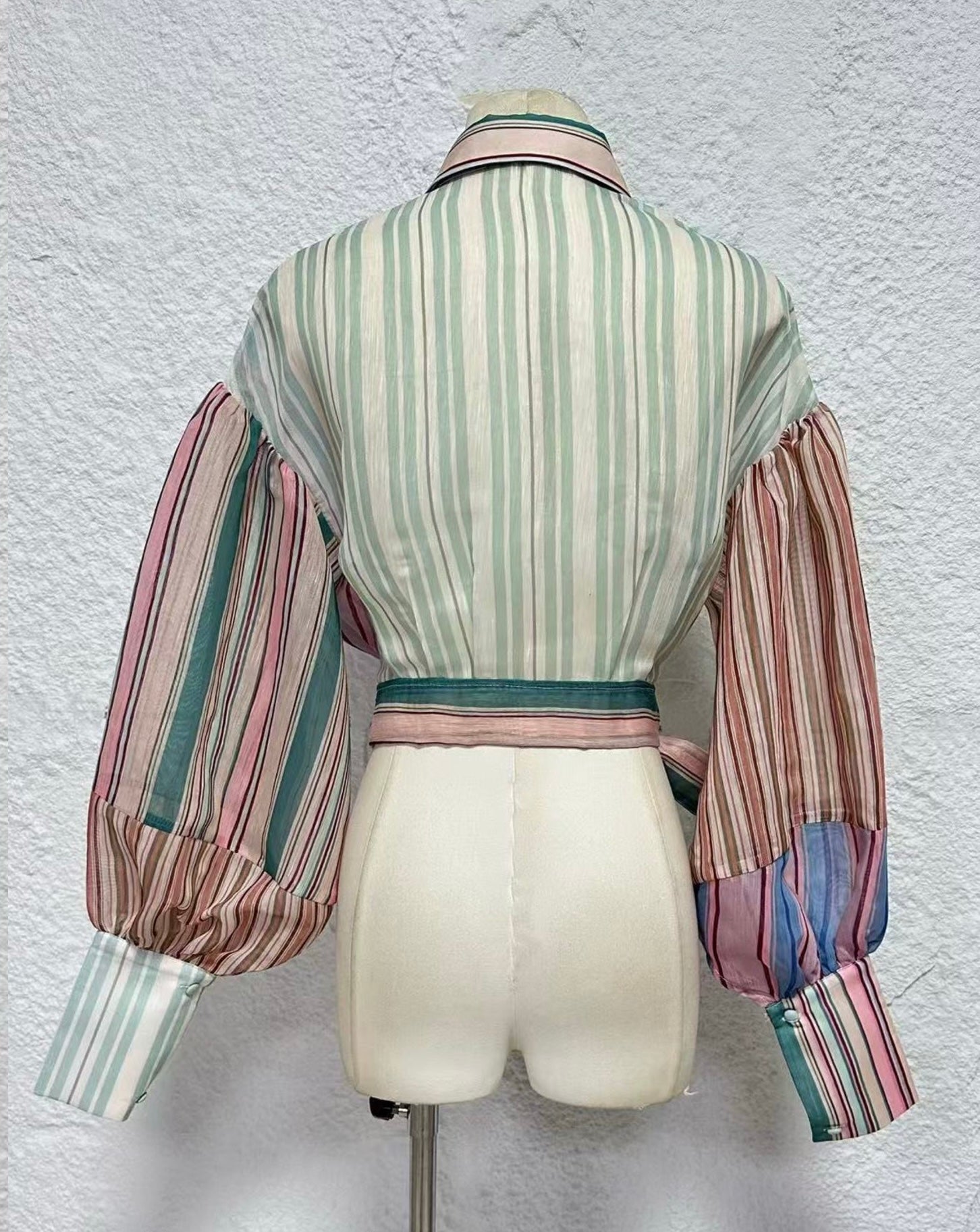 Multi-Stripe Wrap Tie Shirt