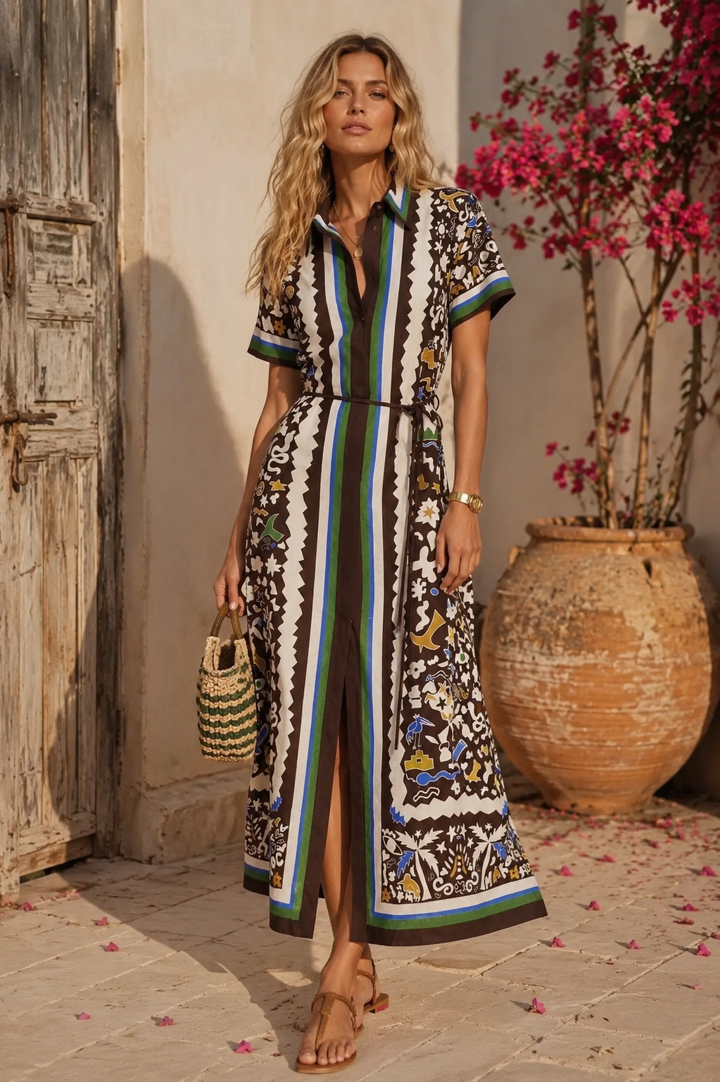 Artisan Print Maxi Shirt Dress