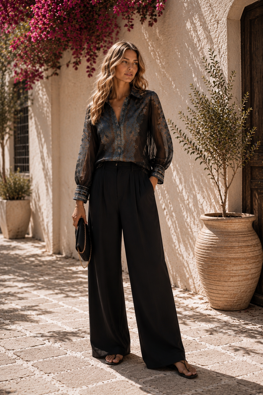 Midnight Garden Chiffon Blouse