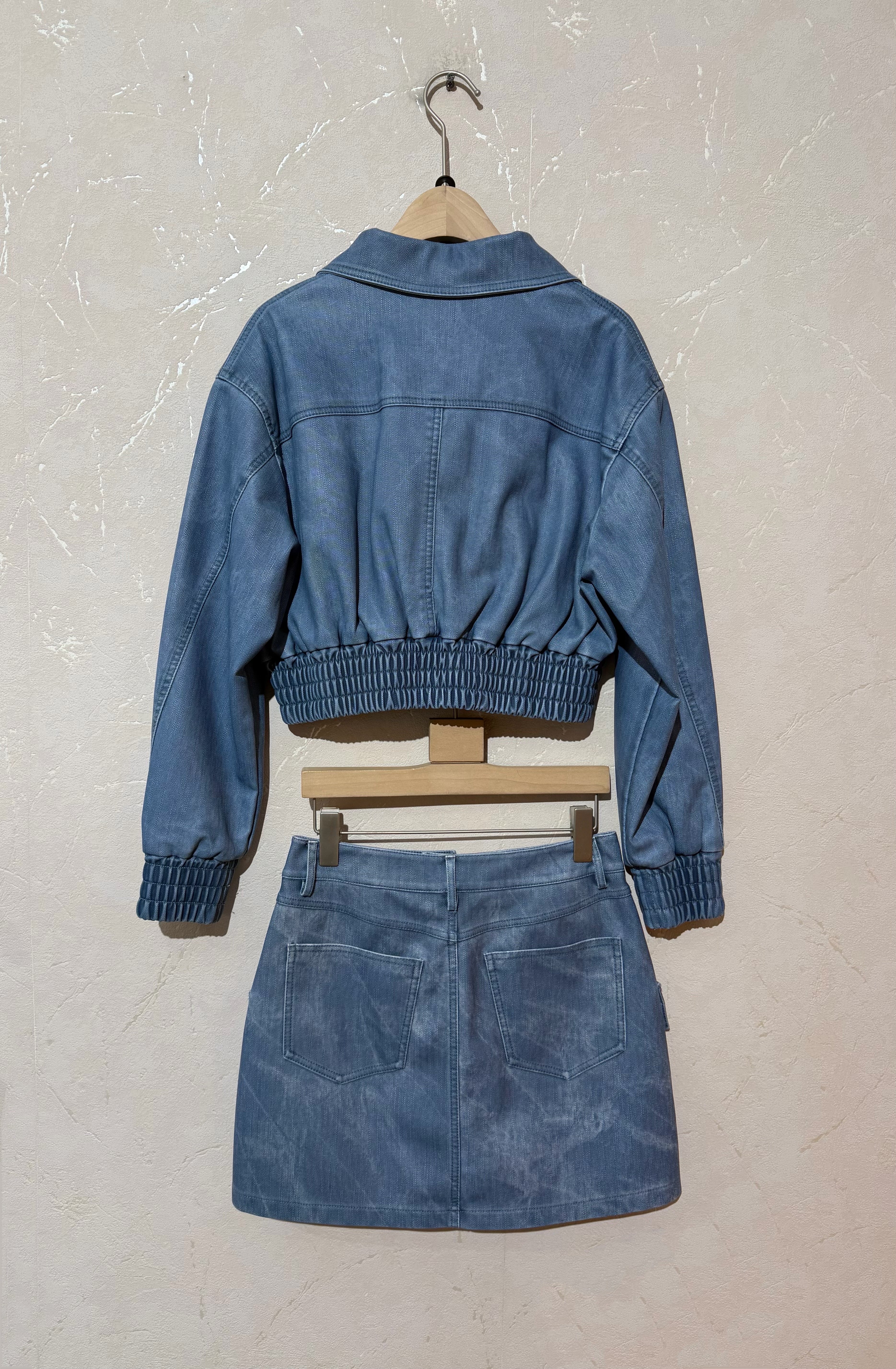 Blue Cropped Denim Jacket & Skirt