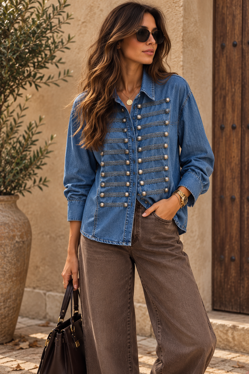 Military-Inspired Denim Shirt