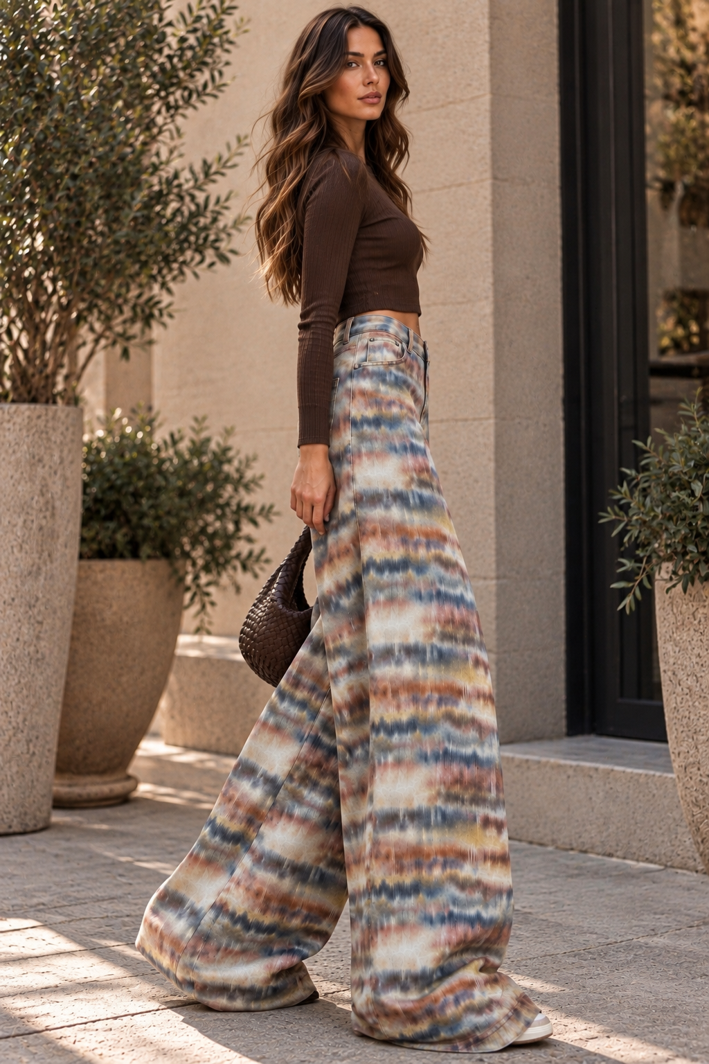 Earthy Tie-Dye Wide-Leg Jeans