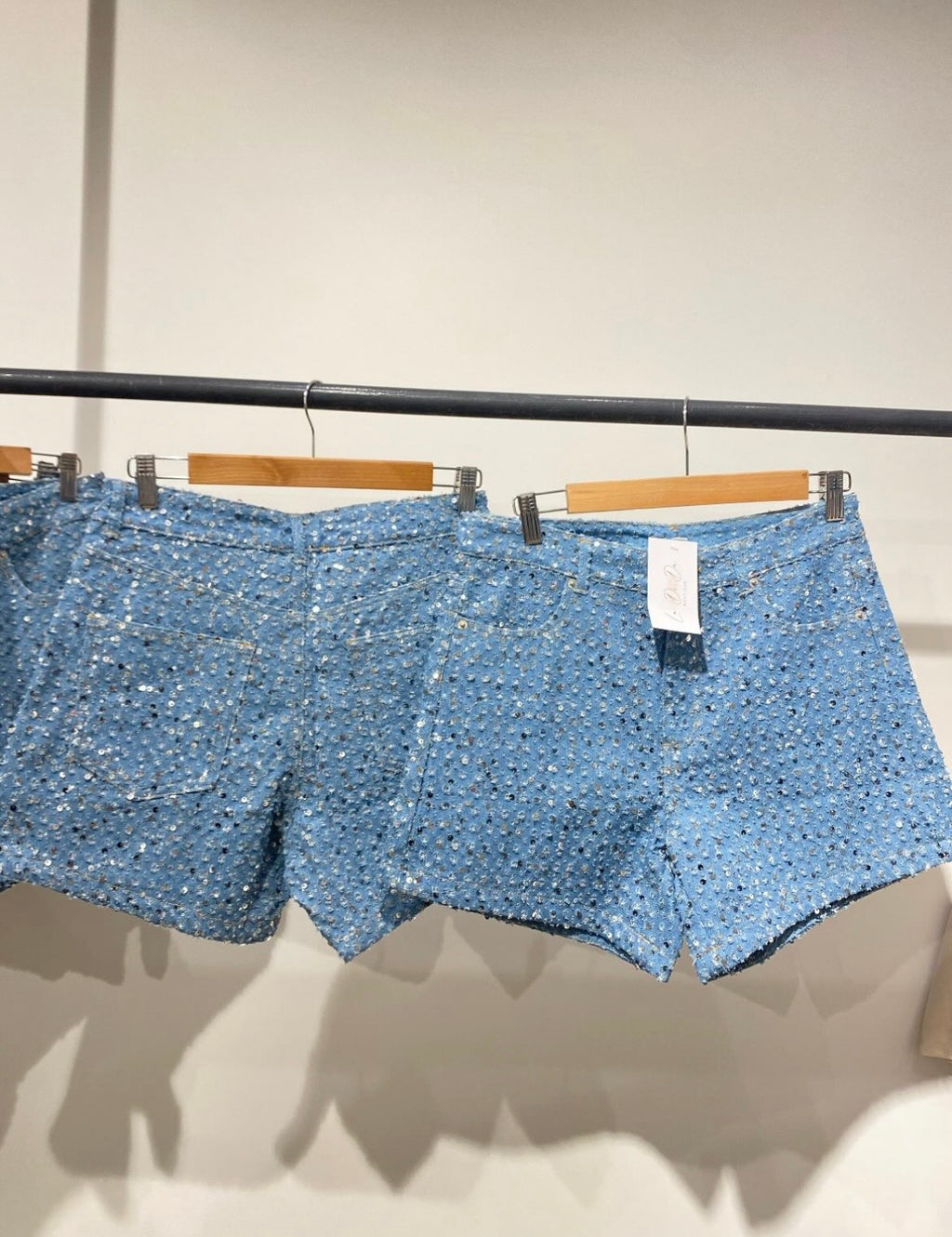 Shimmer Textured Denim Shorts