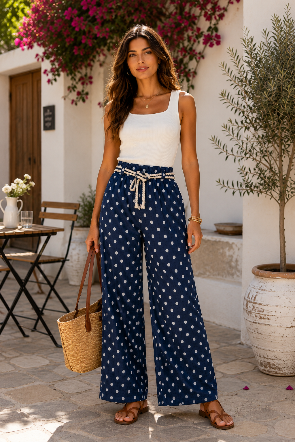 Dotted Denim Linen Pants
