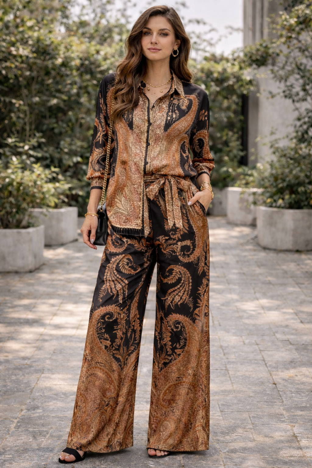 Luxe Paisley Print Shirt and Palazzo Pants Set