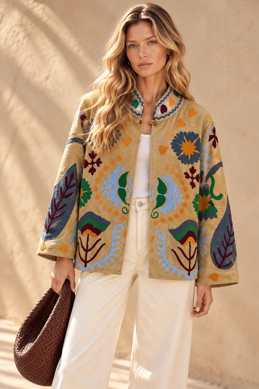 The Floriana Beige Botanical Jacket