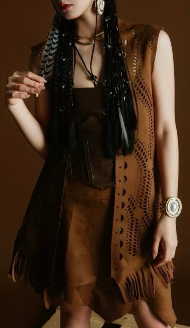Suede Fringe Cut-Out Vest