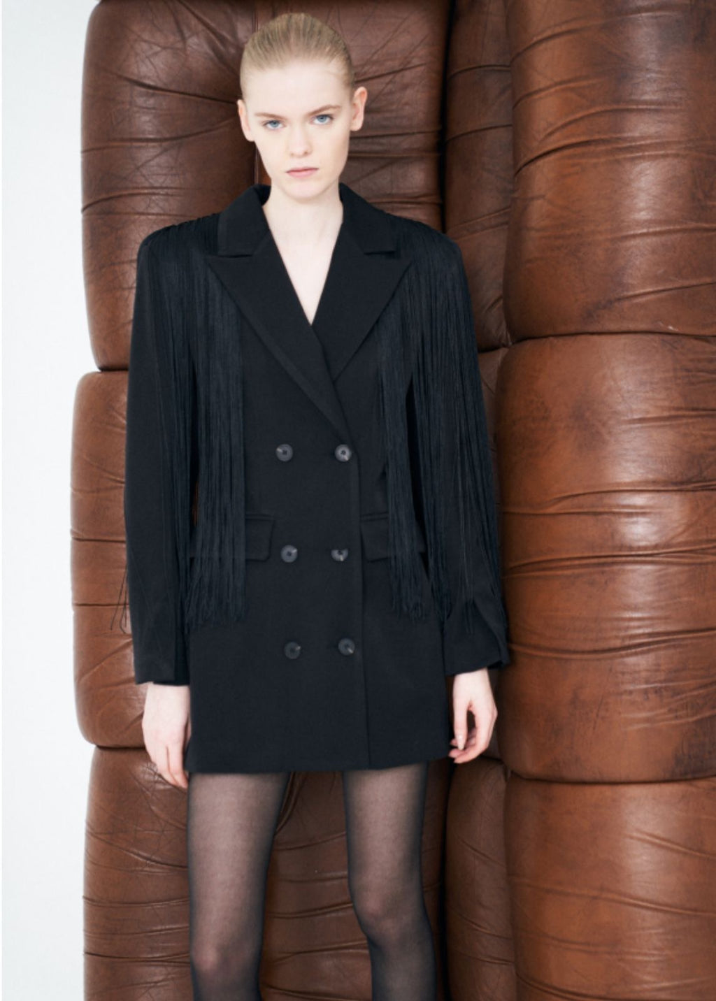 Black Fringe Blazer Dress