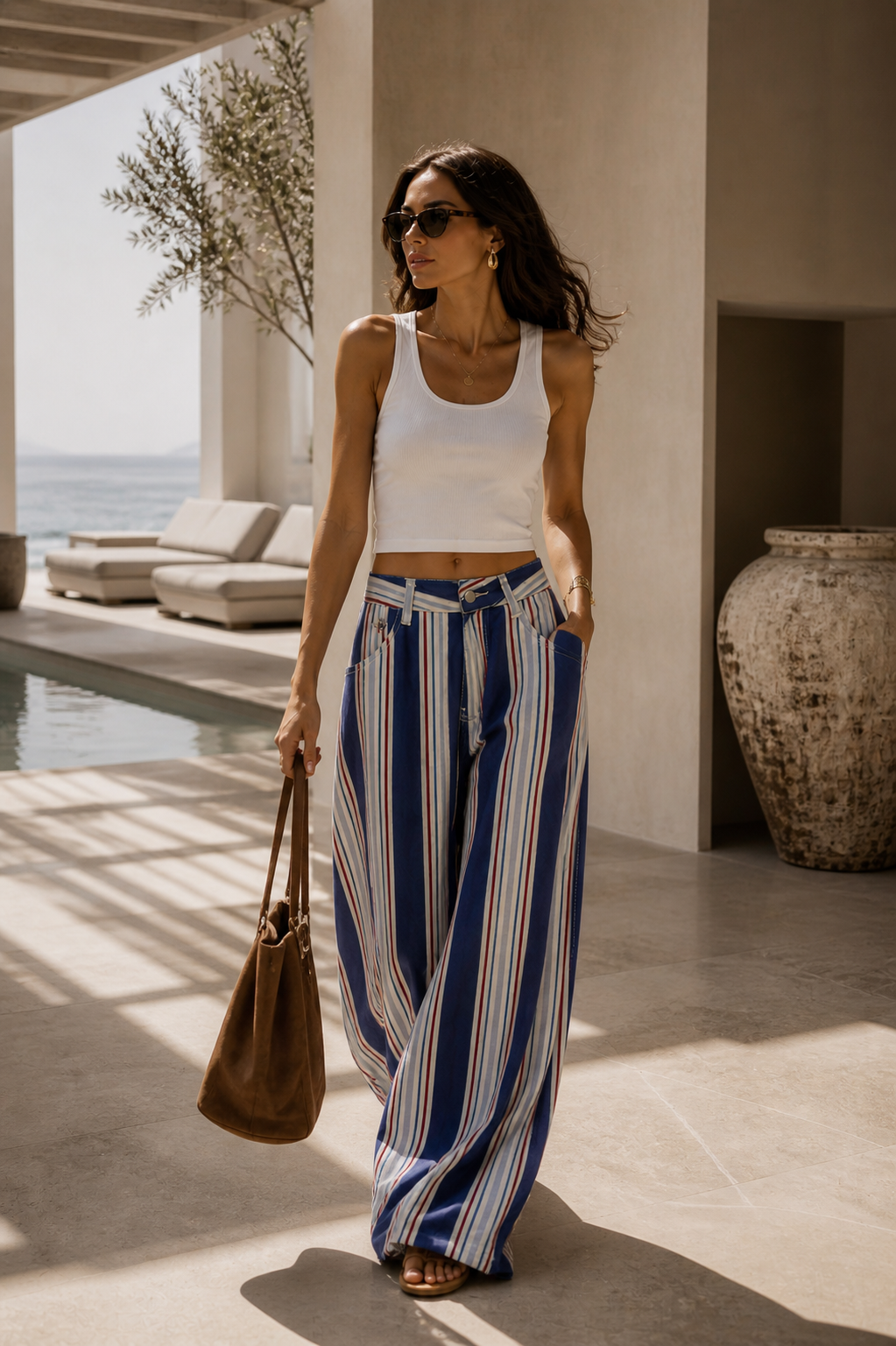 Riviera Stripe Wide-Leg Pants