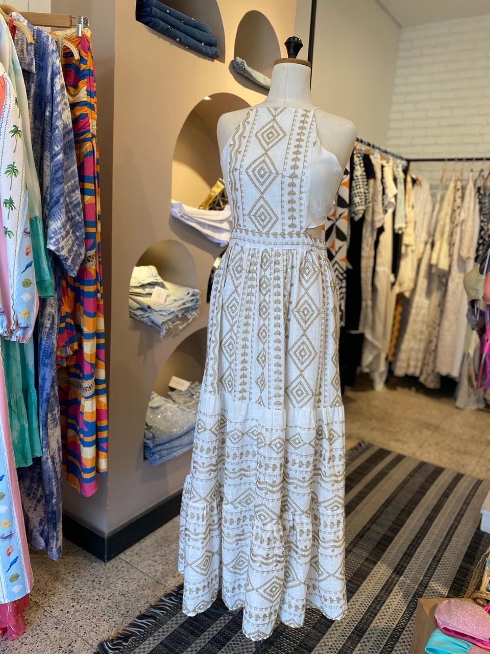 White Gold Threads Open Back Dress