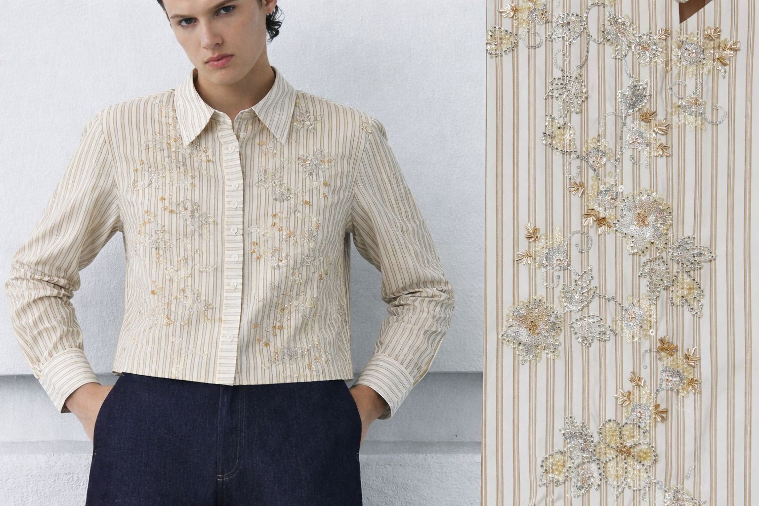 Beige Striped Emblem Shirt