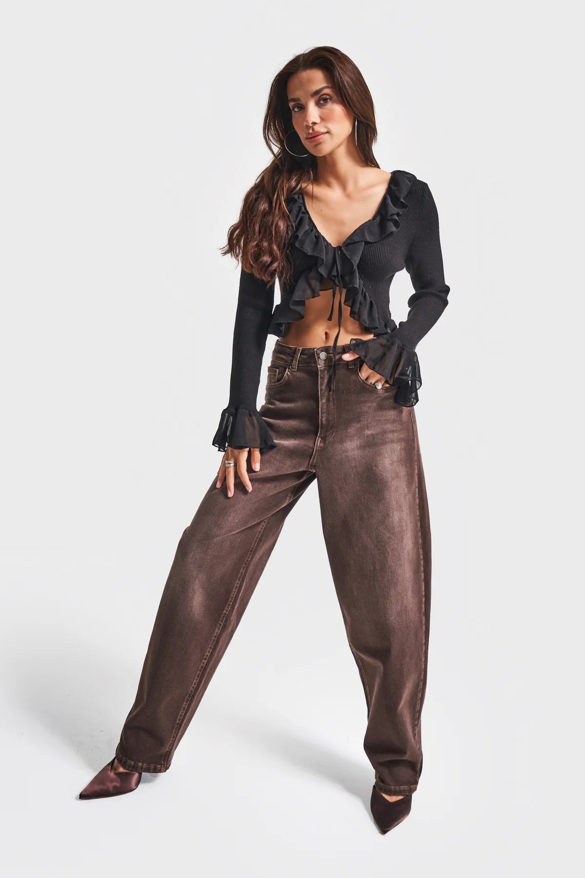 Black Ruffle Tie Cardigan