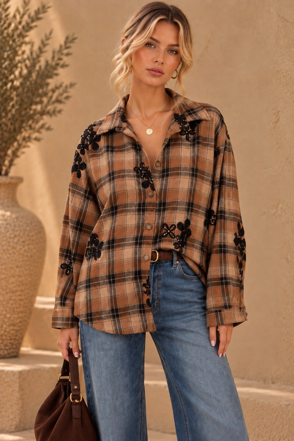 The Estelle Embellished Plaid Shirt