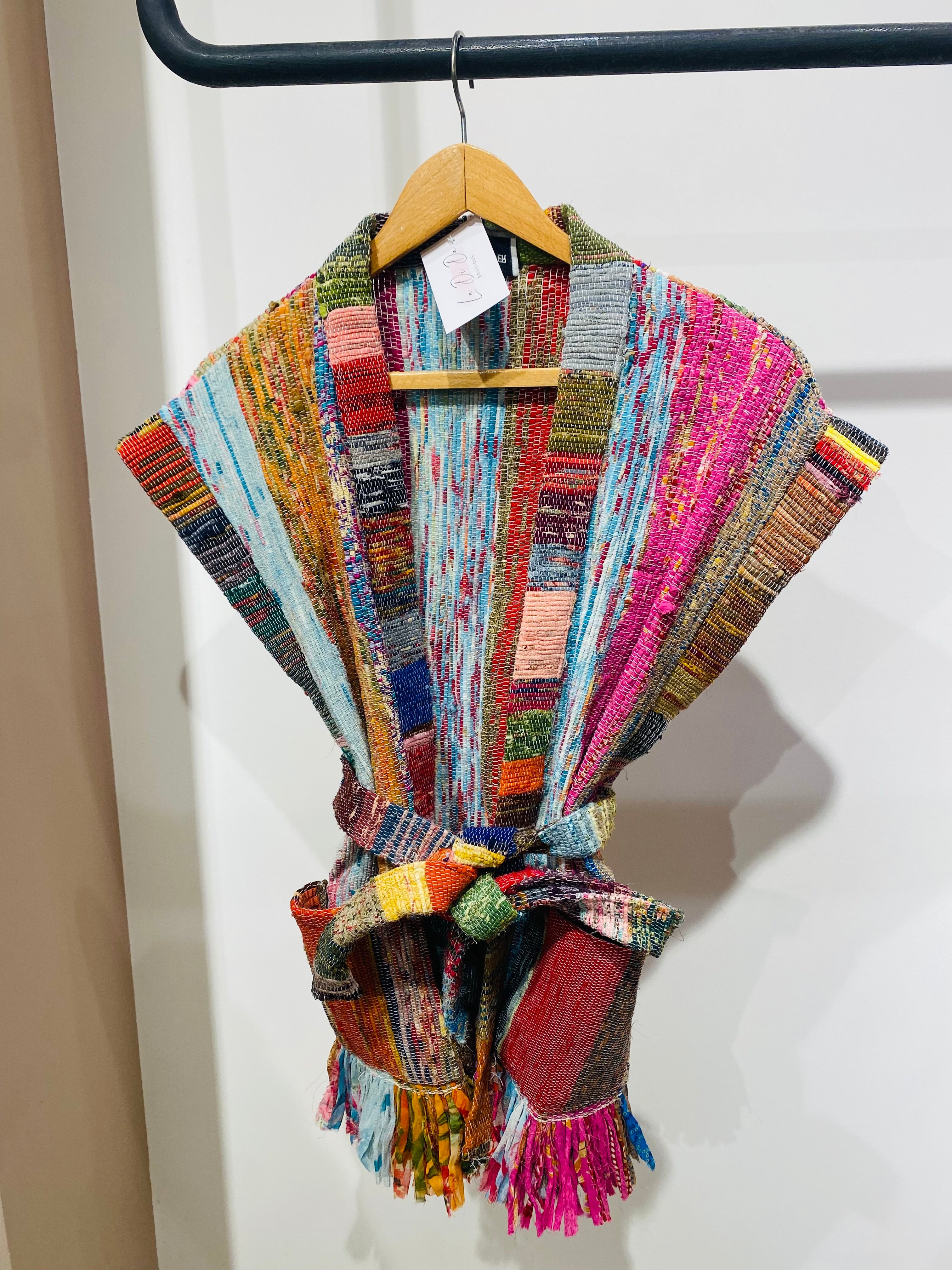 Colorful Patchwork Kimono with Tassel Belt