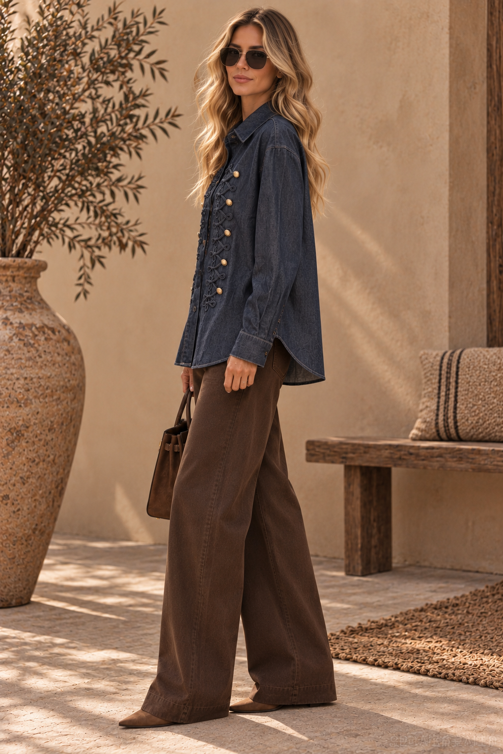 Braided Military Denim Shirt