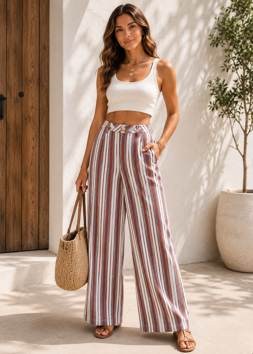 The Boardwalk Striped Wide-Leg Jeans