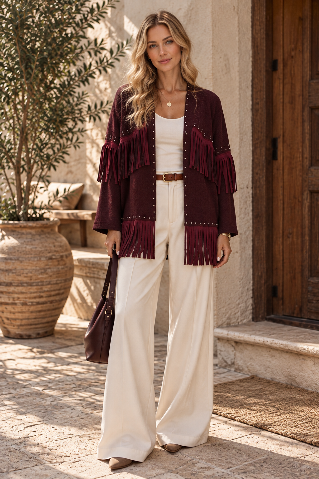 Fringed Suede Jacket – Burgundy