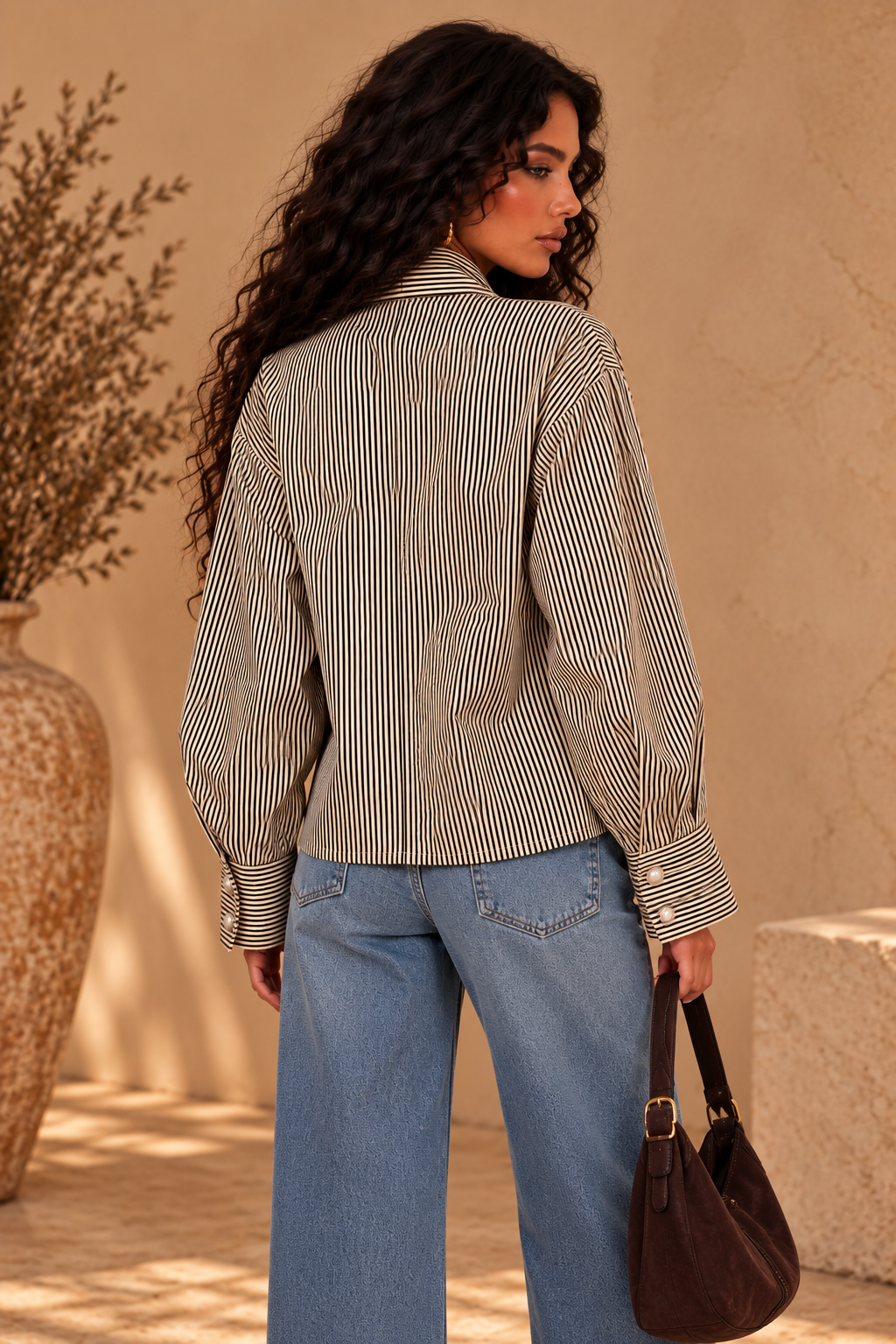 The Ottilie Striped Bow Military Blouse