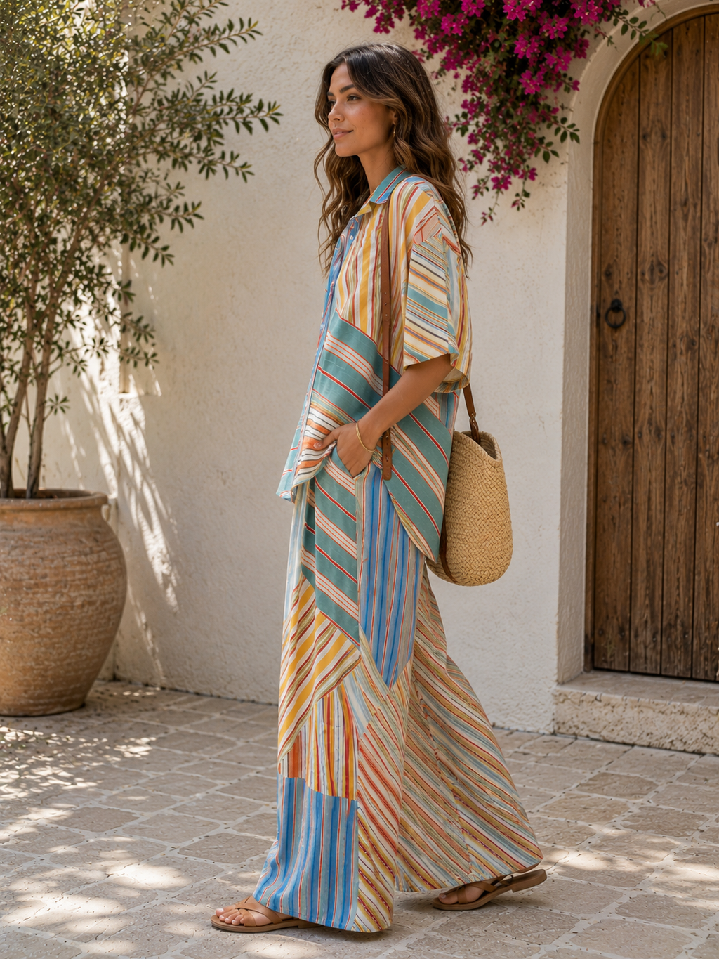 Green Stripes Linen Set
