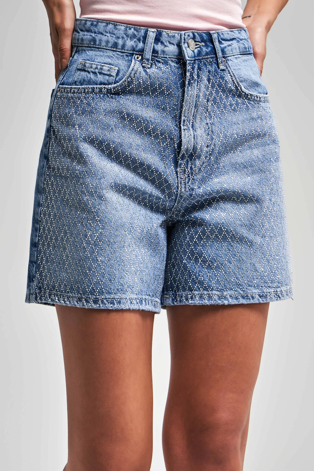 Studded Statement Shorts - Edgy Print Design
