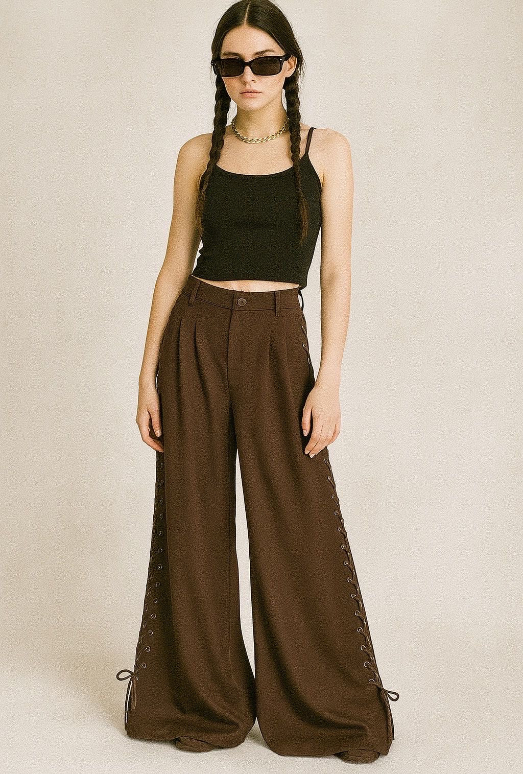 Wide-Leg Lace-Up Pants