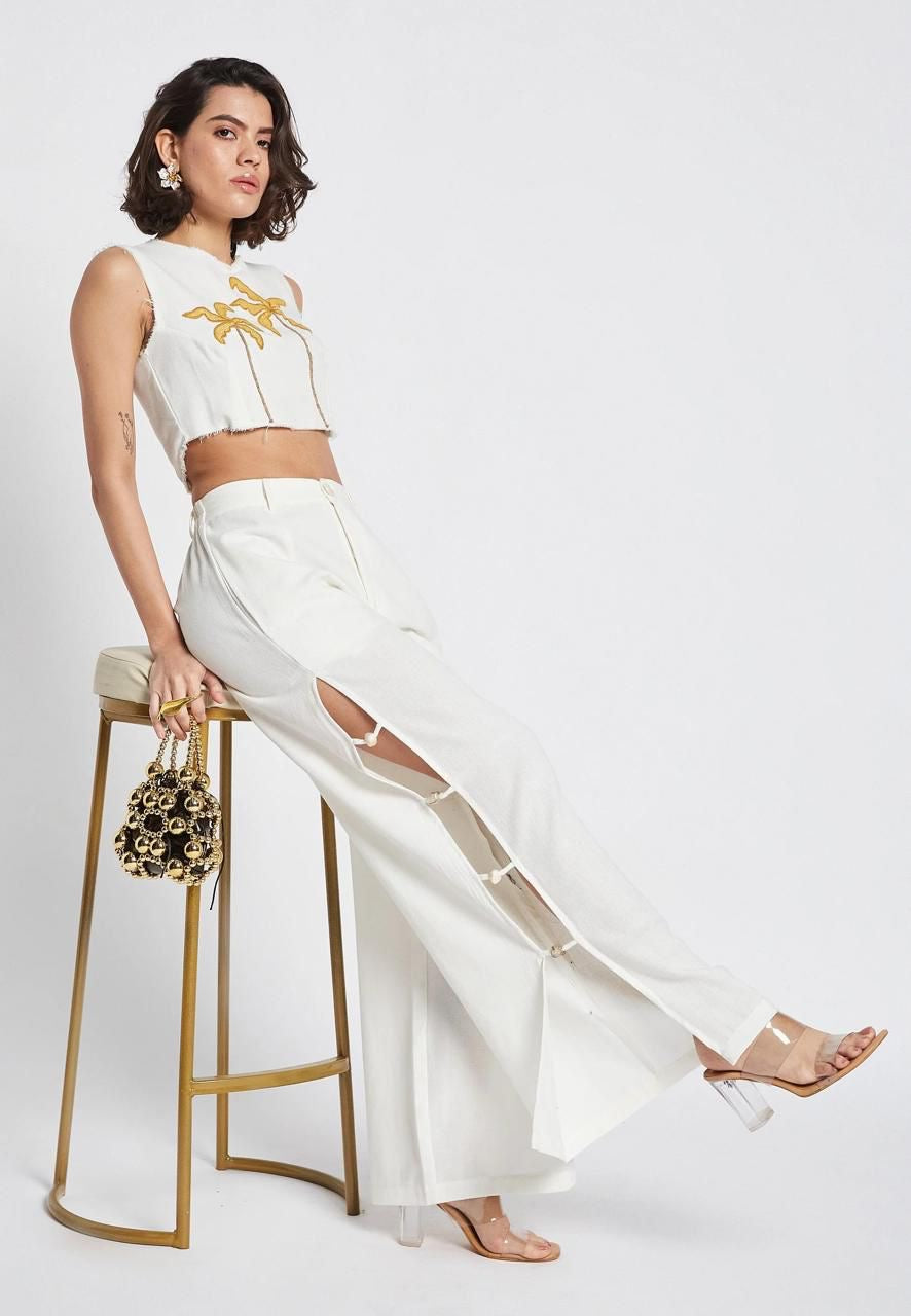 Beaded Side-Split Beach Pants