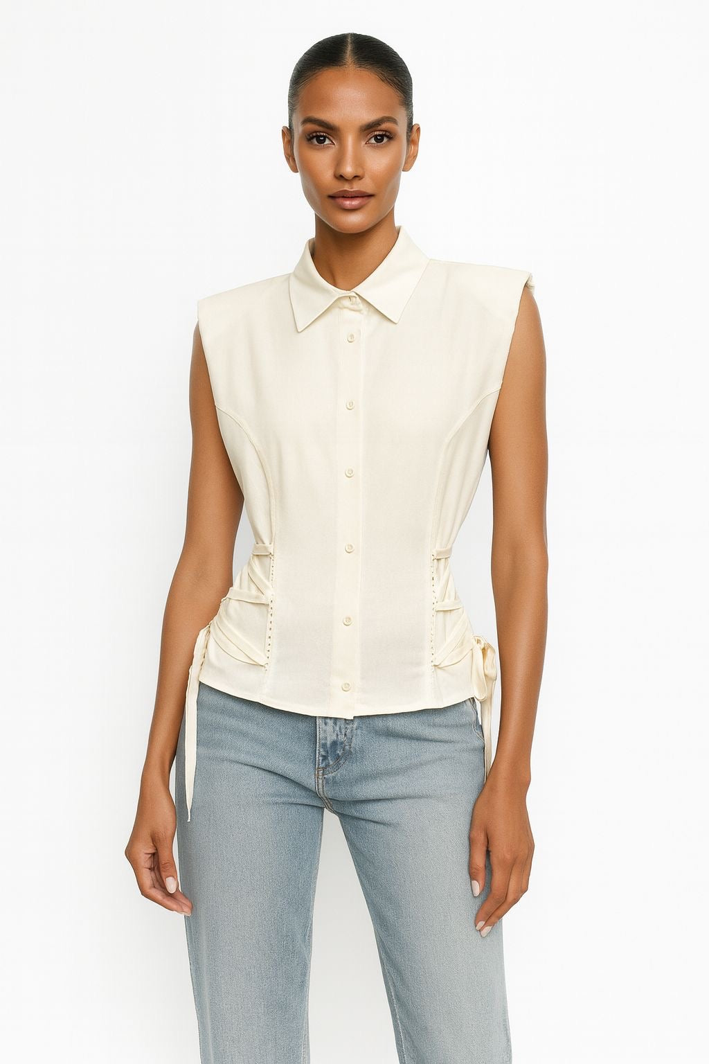 Beige Cross-Wire Side Top