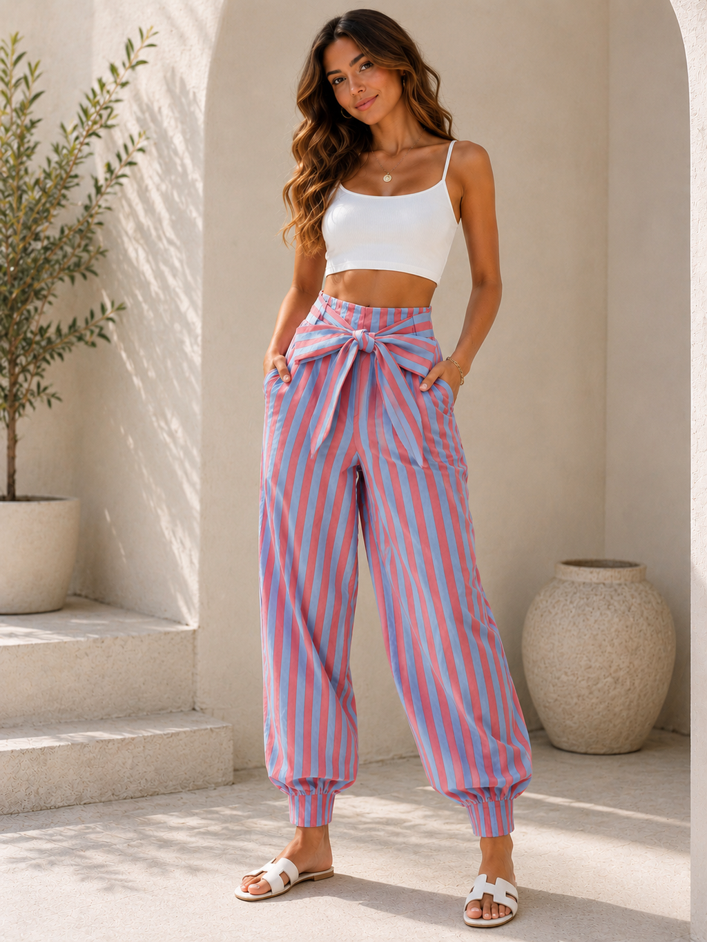Striped ribbon pants