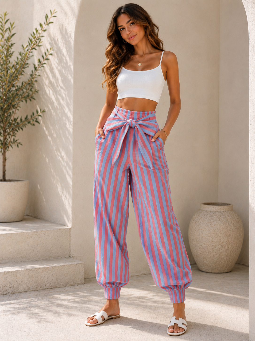 Striped ribbon pants