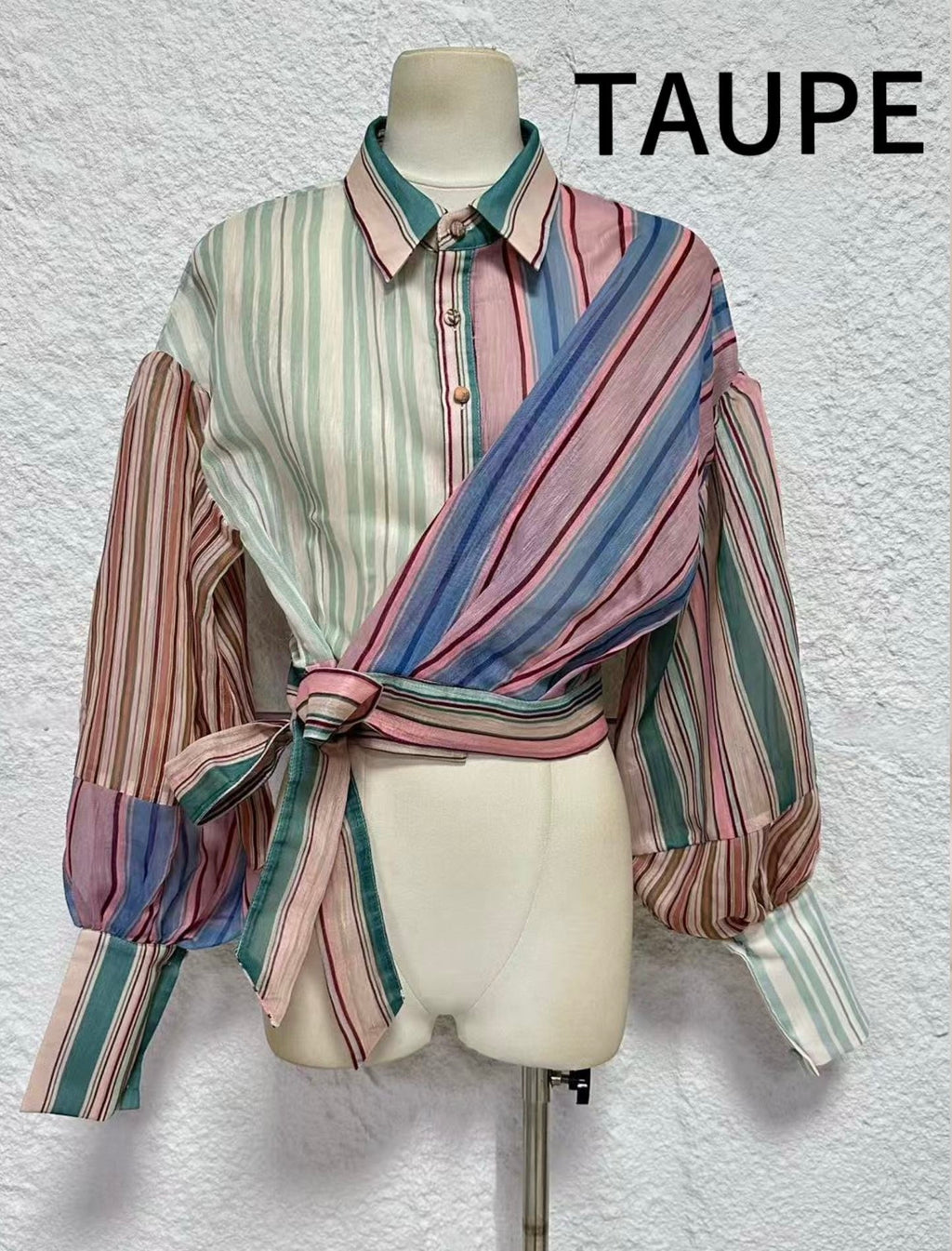 Multi-Stripe Wrap Tie Shirt