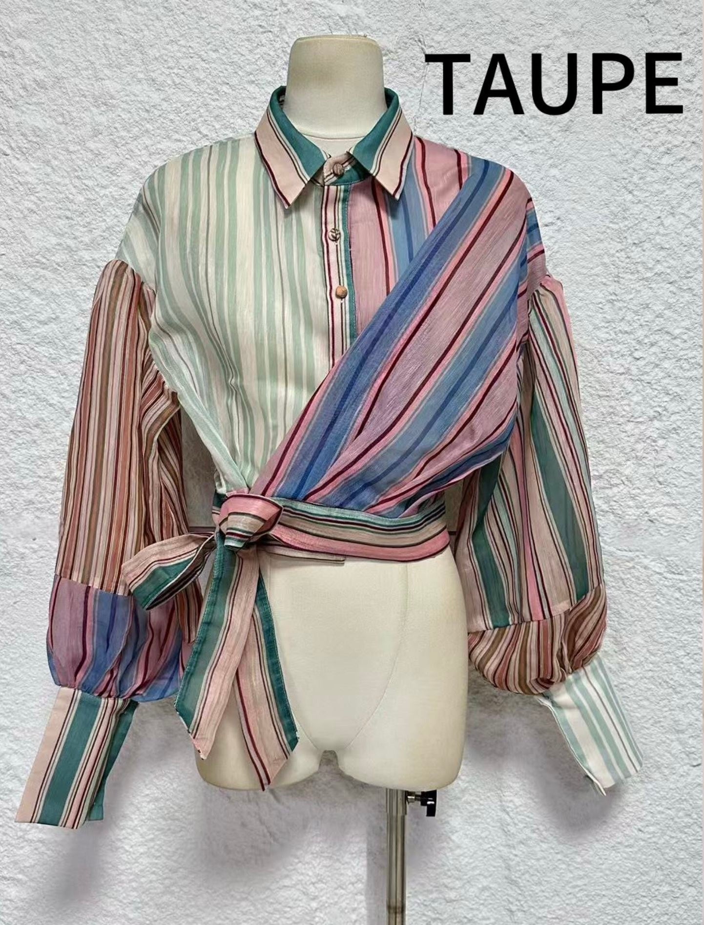 Multi-Stripe Wrap Tie Shirt