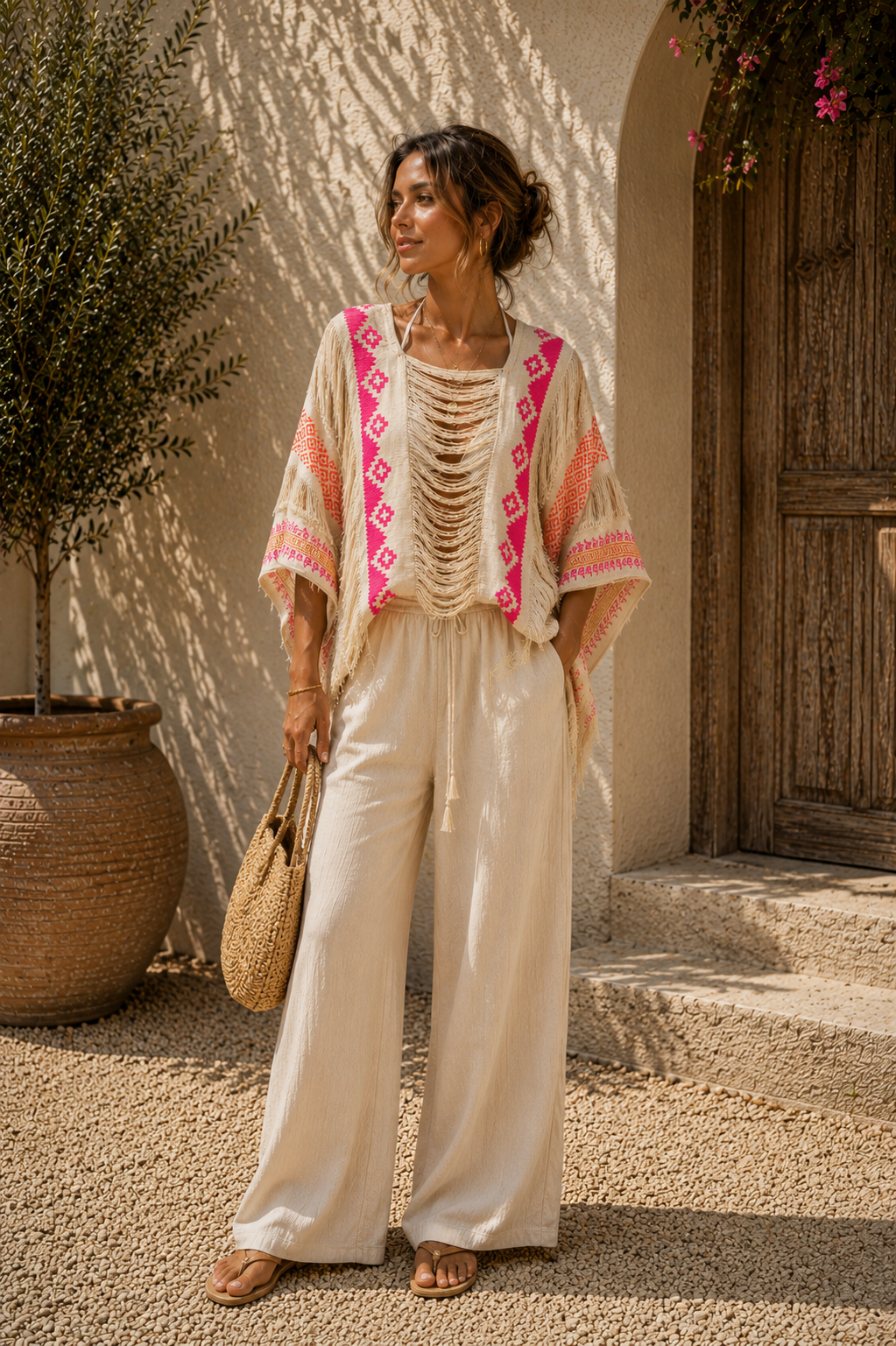 The Boho Edit Tribal Thread Short Sleeve Top