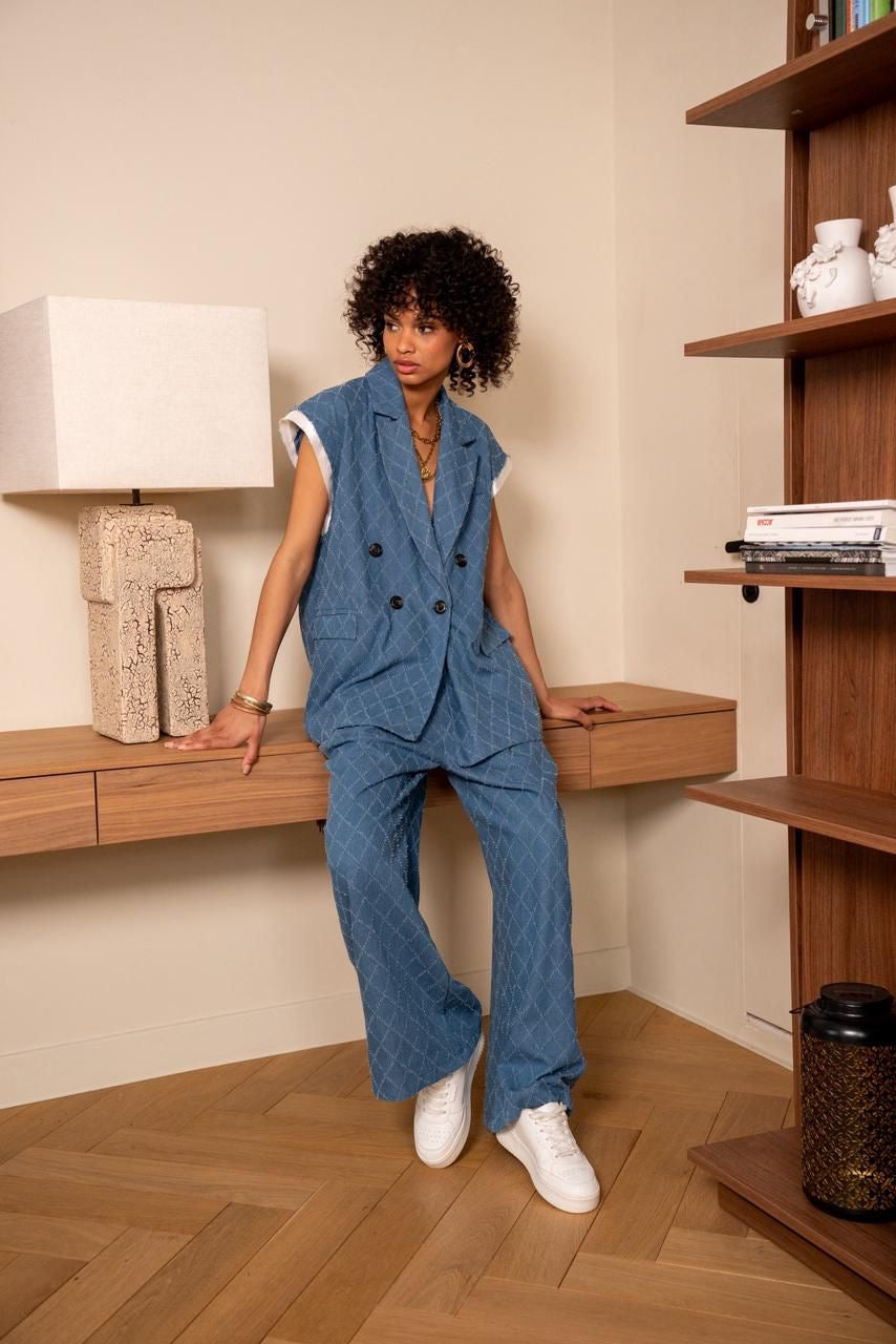 Soft Denim-Effect Wide Leg Trousers